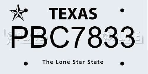 PBC7833 Texas License Plate