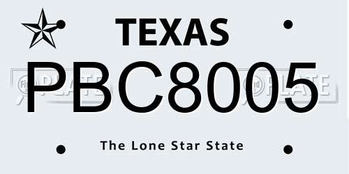 PBC8005 Texas License Plate