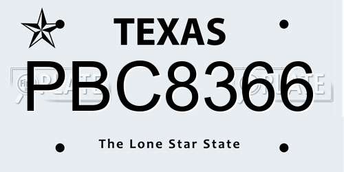 PBC8366 Texas License Plate