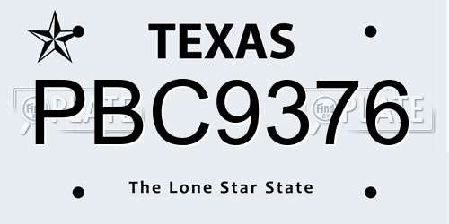 PBC9376 Texas License Plate