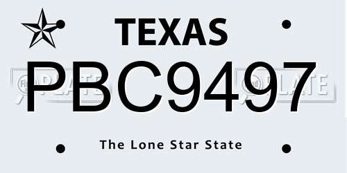 PBC9497 Texas License Plate