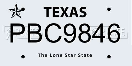 PBC9846 Texas License Plate