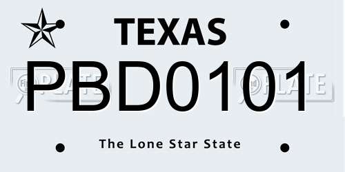 PBD0101 Texas License Plate