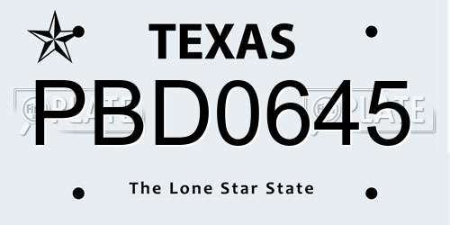 PBD0645 Texas License Plate