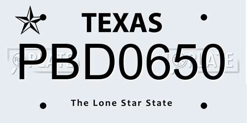 PBD0650 Texas License Plate