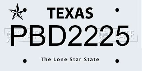 PBD2225 Texas License Plate