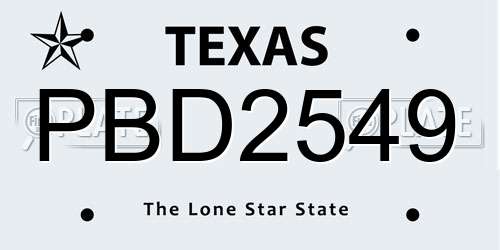 PBD2549 Texas License Plate