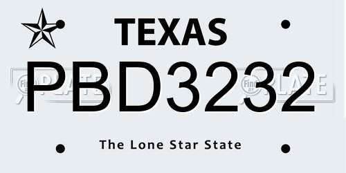 PBD3232 Texas License Plate