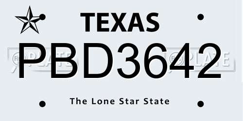 PBD3642 Texas License Plate