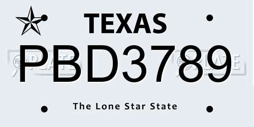 PBD3789 Texas License Plate