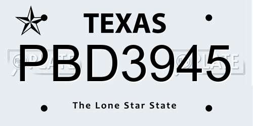 PBD3945 Texas License Plate