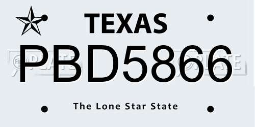 PBD5866 Texas License Plate