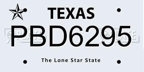 PBD6295 Texas License Plate