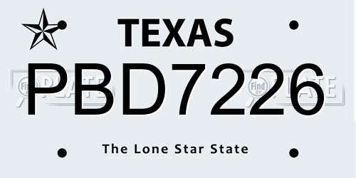 PBD7226 Texas License Plate