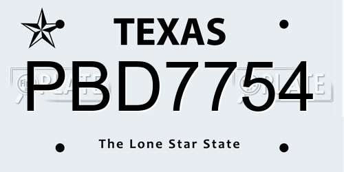 PBD7754 Texas License Plate