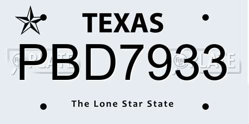 PBD7933 Texas License Plate