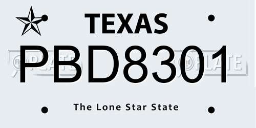 PBD8301 Texas License Plate