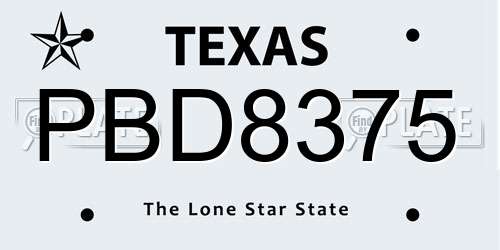 PBD8375 Texas License Plate