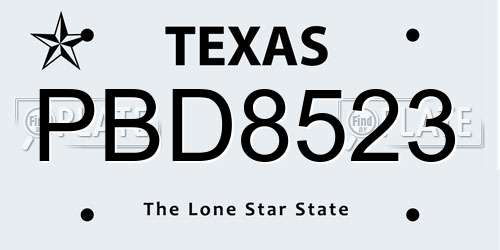 PBD8523 Texas License Plate