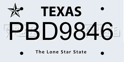 PBD9846 Texas License Plate