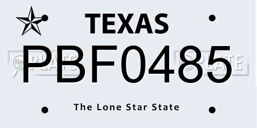 PBF0485 Texas License Plate
