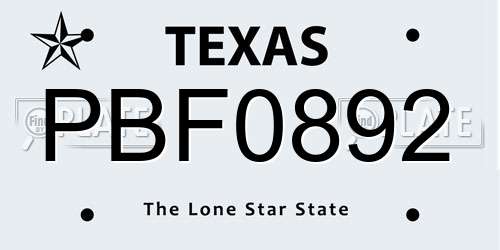 PBF0892 Texas License Plate
