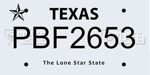 PBF2653 Texas License Plate