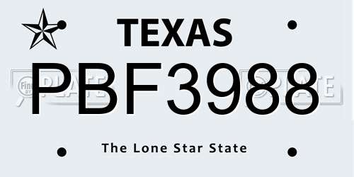 PBF3988 Texas License Plate
