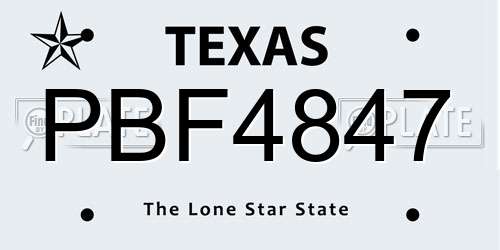 PBF4847 Texas License Plate
