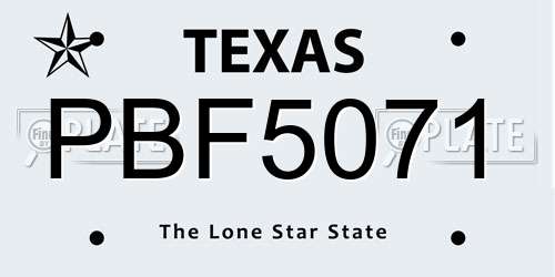 PBF5071 Texas License Plate