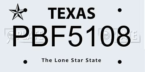PBF5108 Texas License Plate
