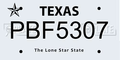 PBF5307 Texas License Plate