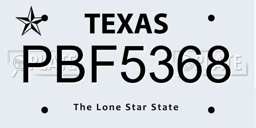 PBF5368 Texas License Plate
