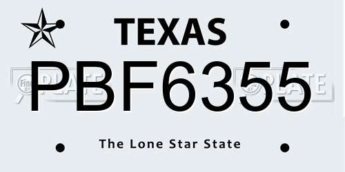 PBF6355 Texas License Plate