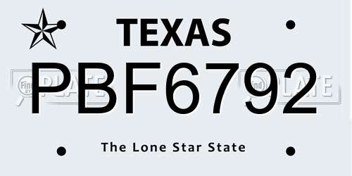 PBF6792 Texas License Plate