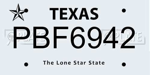 PBF6942 Texas License Plate