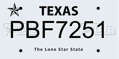 PBF7251 Texas License Plate