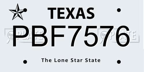 PBF7576 Texas License Plate