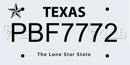 PBF7772 Texas License Plate