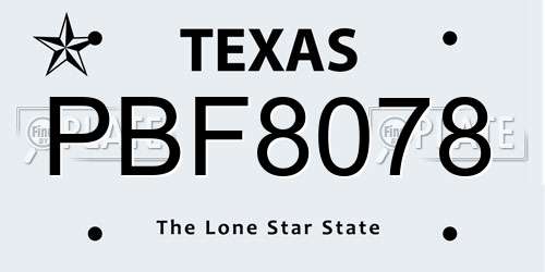 PBF8078 Texas License Plate