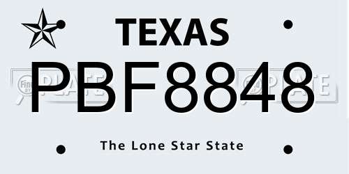 PBF8848 Texas License Plate