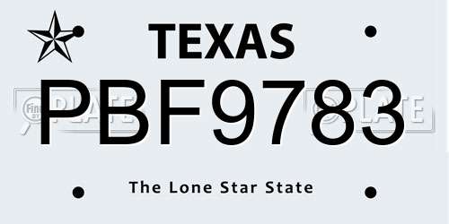 PBF9783 Texas License Plate
