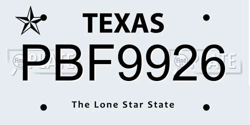 PBF9926 Texas License Plate