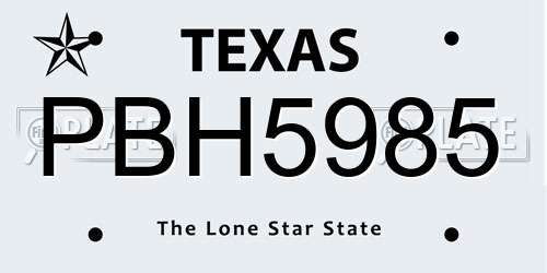 PBH5985 Texas License Plate