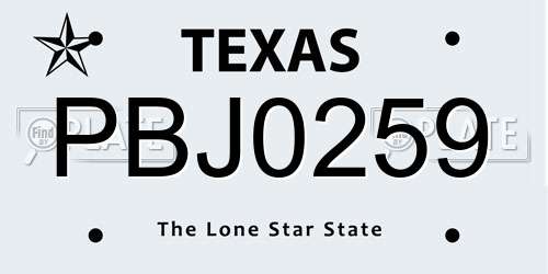 PBJ0259 Texas License Plate