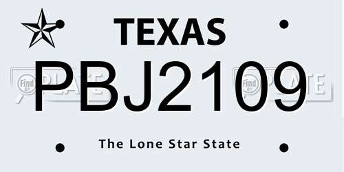 PBJ2109 Texas License Plate