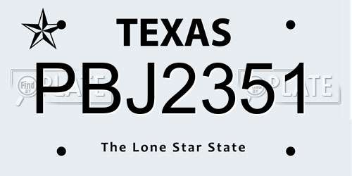 PBJ2351 Texas License Plate