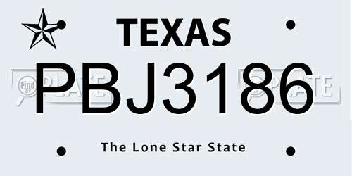 PBJ3186 Texas License Plate