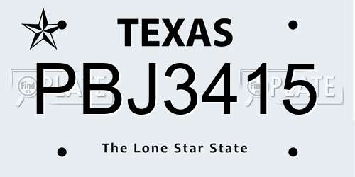 PBJ3415 Texas License Plate