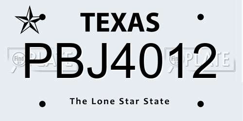 PBJ4012 Texas License Plate